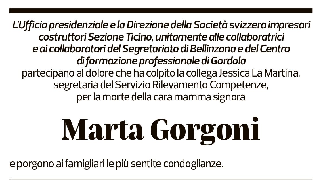 Annuncio funebre Marta Gorgoni