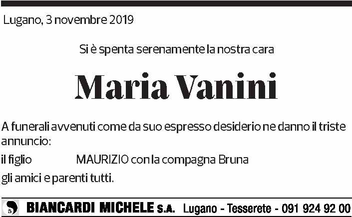 Annuncio funebre Maria Vanini