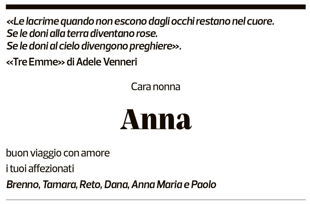 Annuncio funebre Anna Repetti