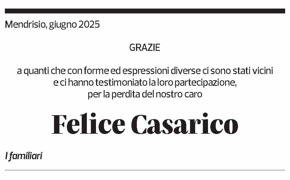 Annuncio funebre Felice Casarico