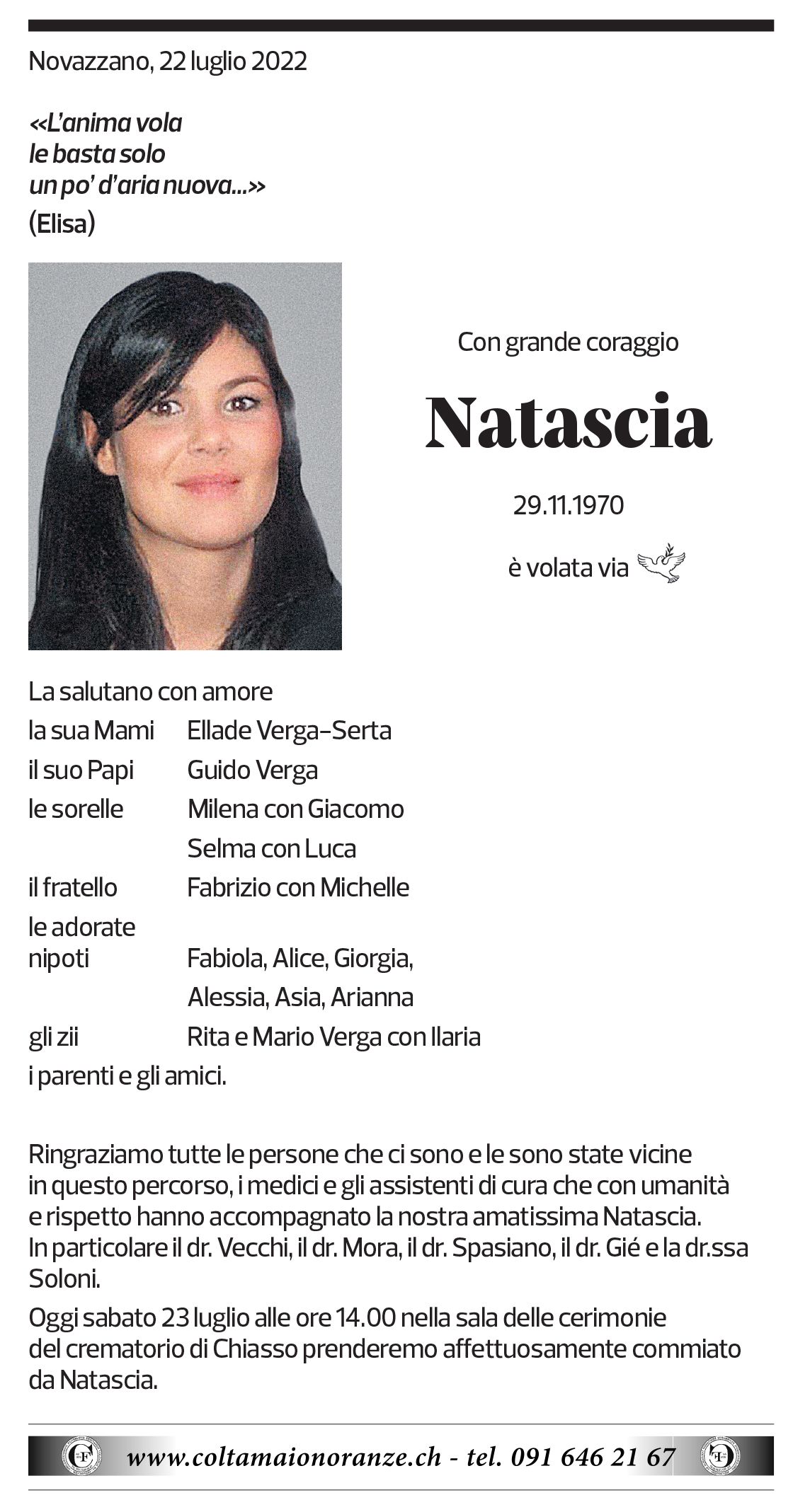 Annuncio funebre Natascia 