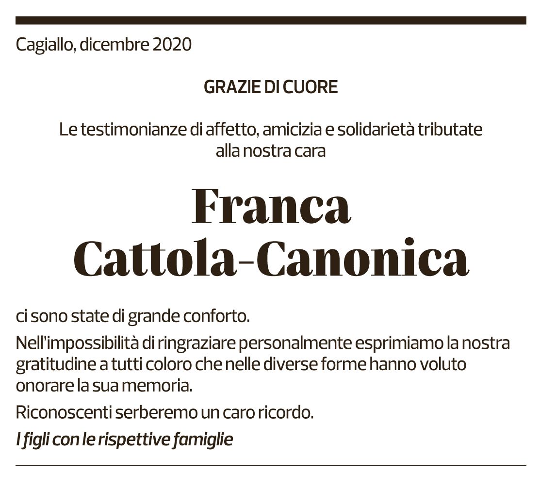 Annuncio funebre Franca Cattola-canonica