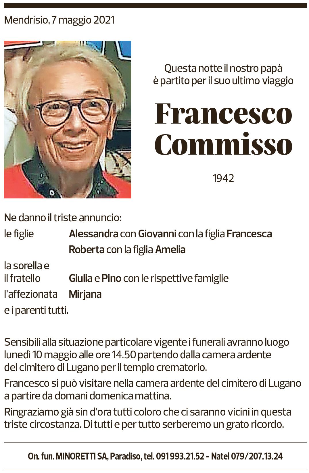 Annuncio funebre Francesco Commisso