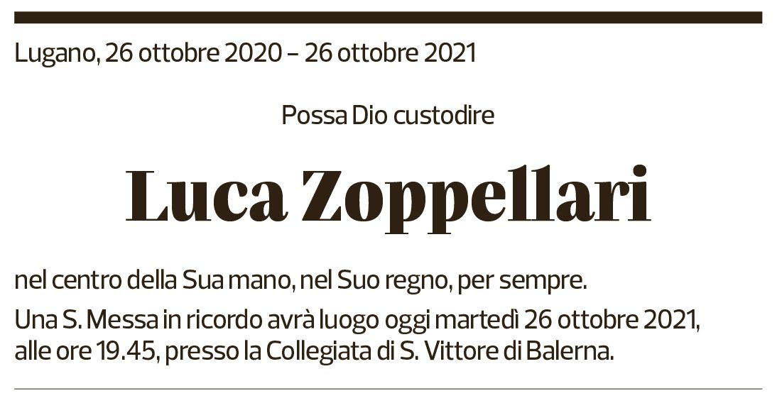 Annuncio funebre Luca Zoppellari