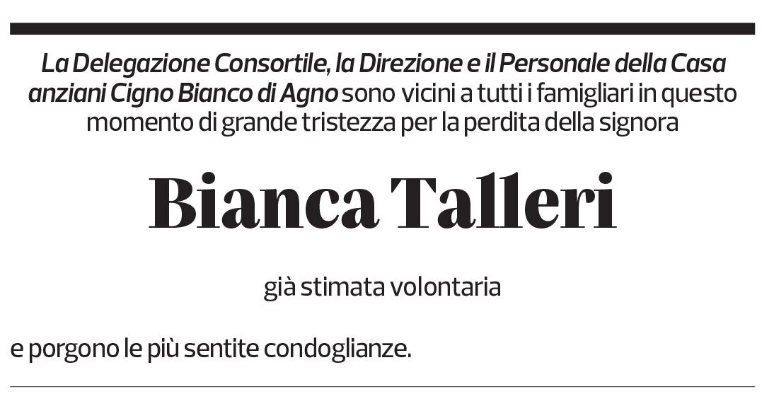 Annuncio funebre Bianca Talleri