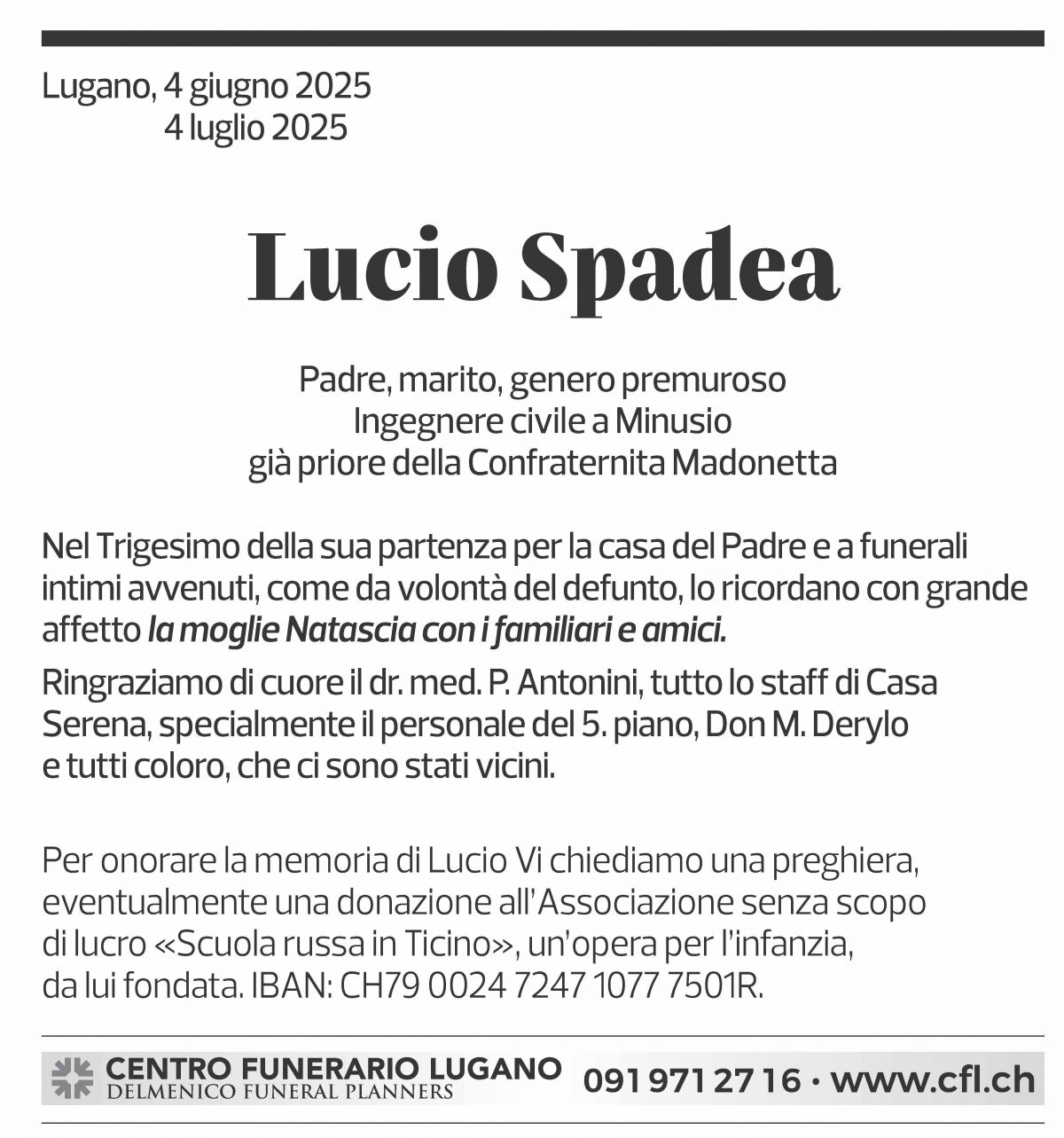 Annuncio funebre Lucio Spadea