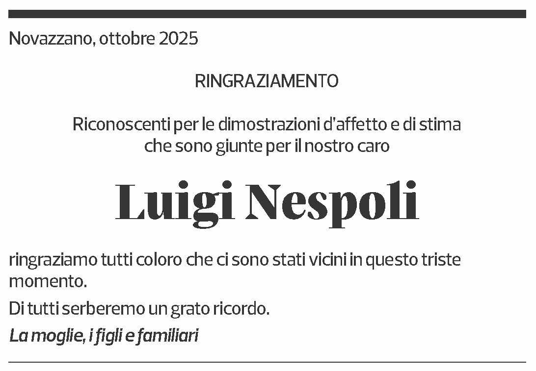 Annuncio funebre Luigi Nespoli