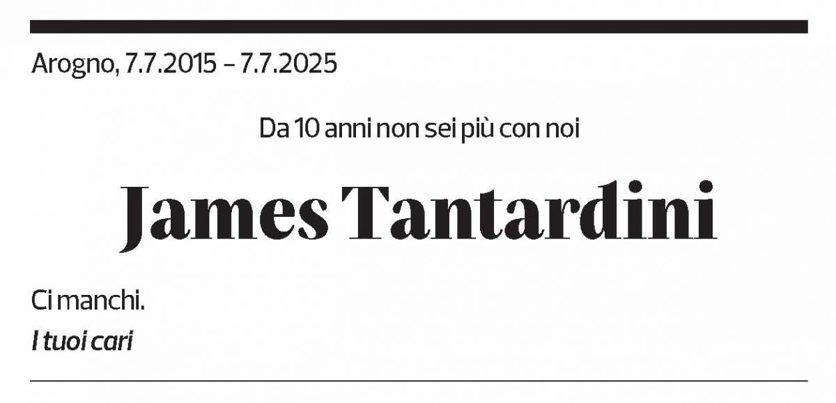 Annuncio funebre James Tantardini