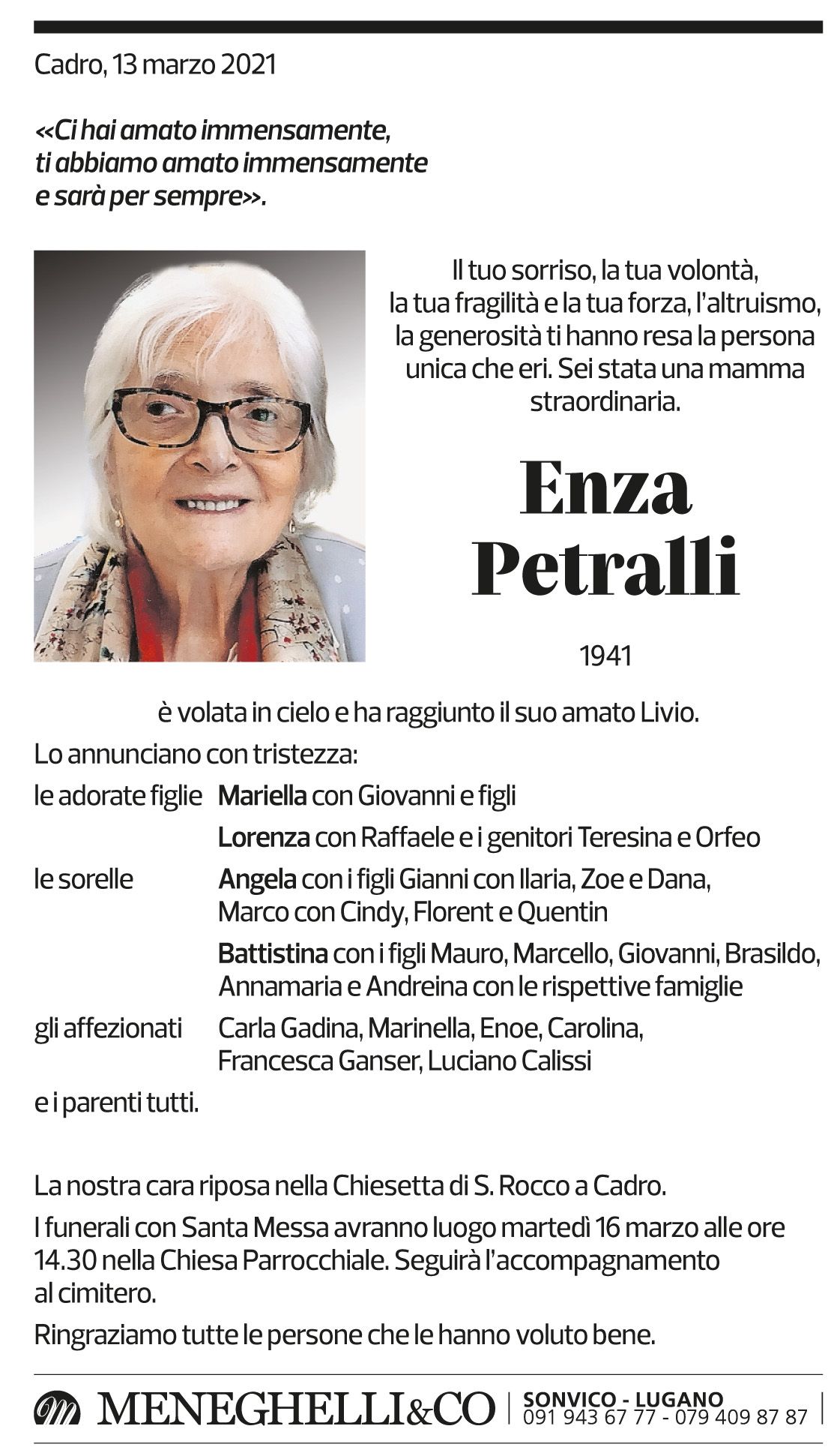 Annuncio funebre Enza Petralli