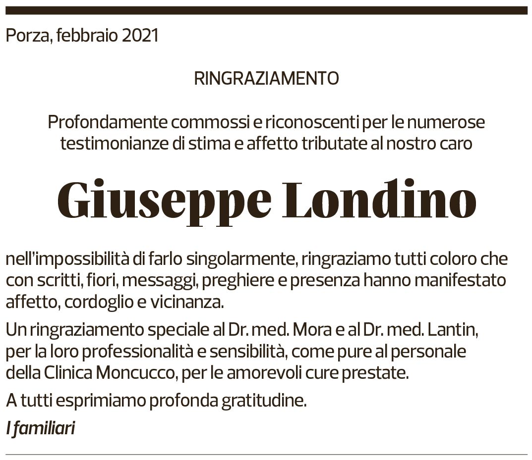 Annuncio funebre Giuseppe Londino