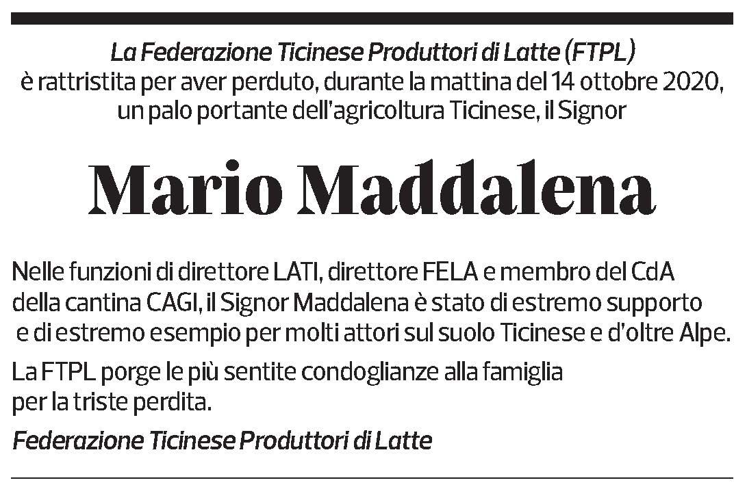 Annuncio funebre Mario Maddalena