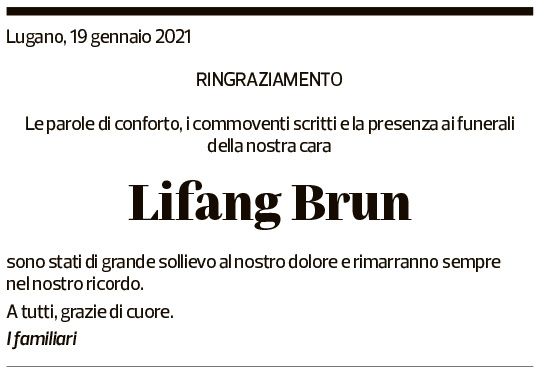 Annuncio funebre Lifang Brun