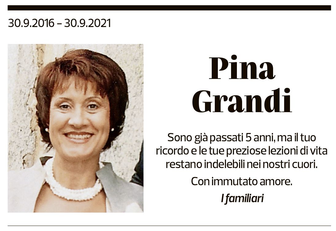 Annuncio funebre Pina Grandi