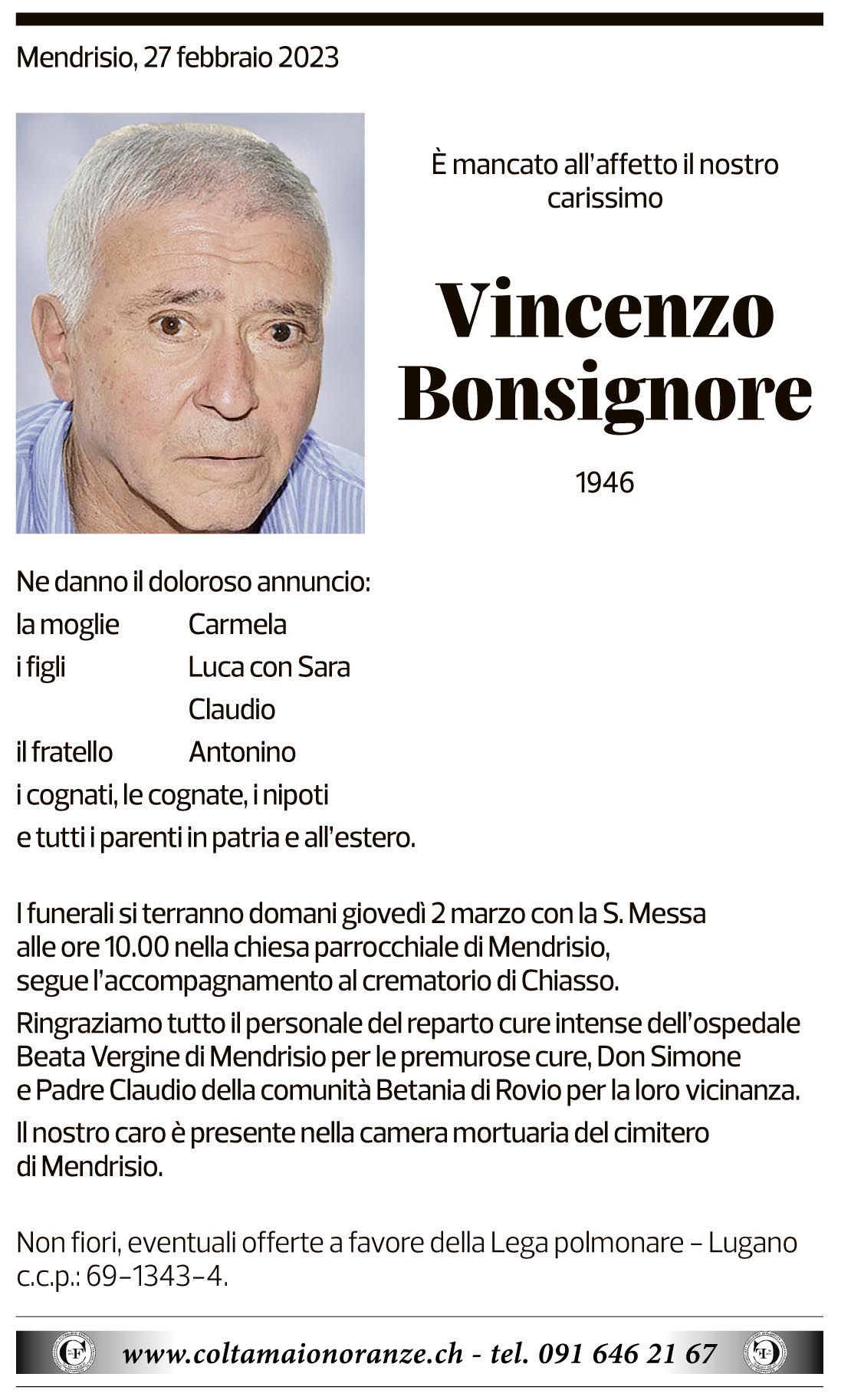 Annuncio funebre Vincenzo Bonsignore