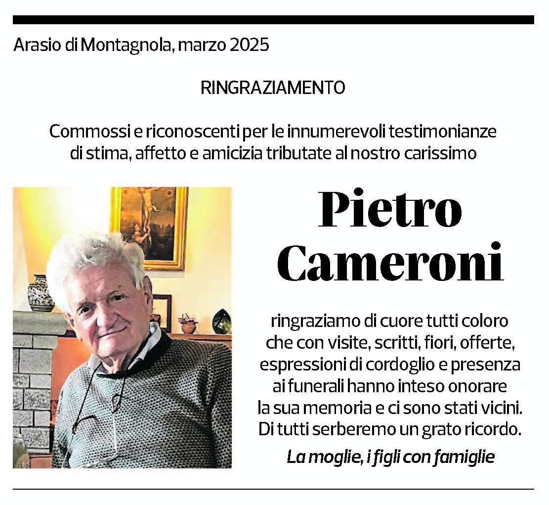 Annuncio funebre Pietro Cameroni