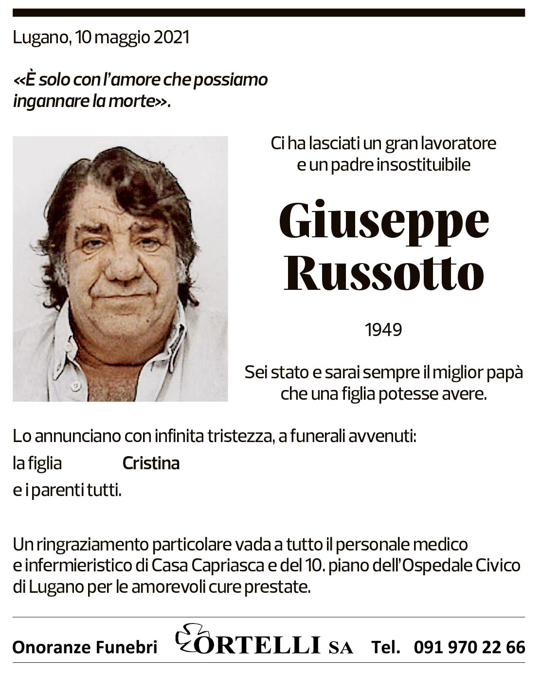 Annuncio funebre Giuseppe Russotto