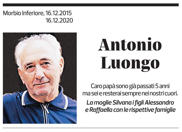 Annuncio funebre Antonio Luongo