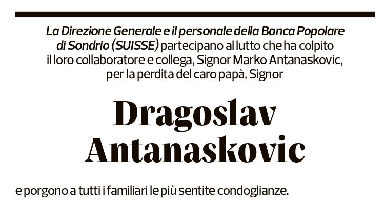 Annuncio funebre Dragoslav Antanaskovic