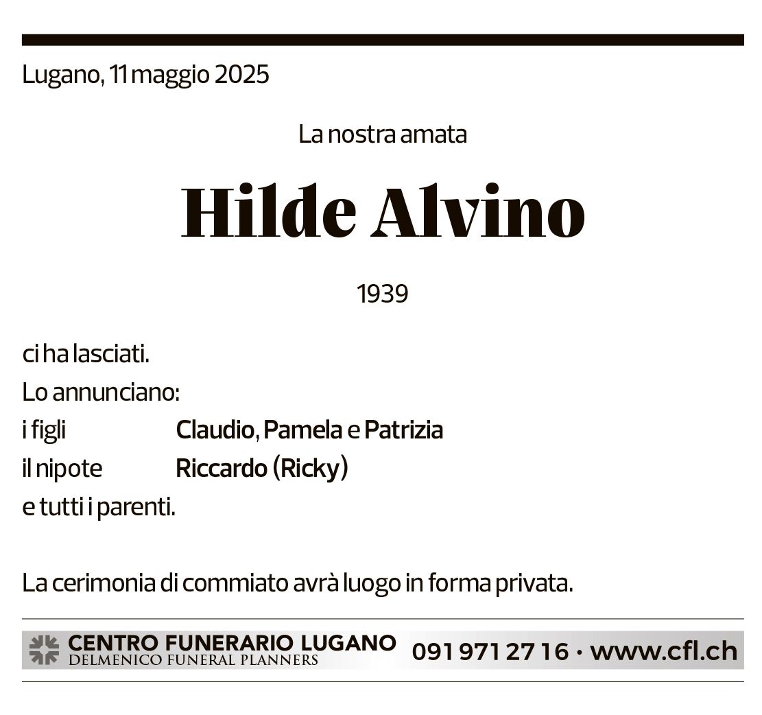Annuncio funebre Hilde Alvino
