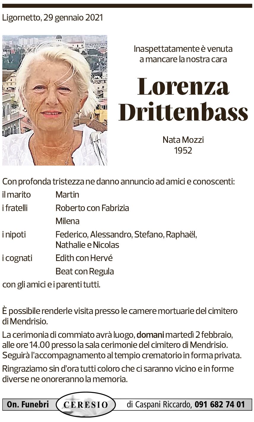 Annuncio funebre Lorenza Drittenbass