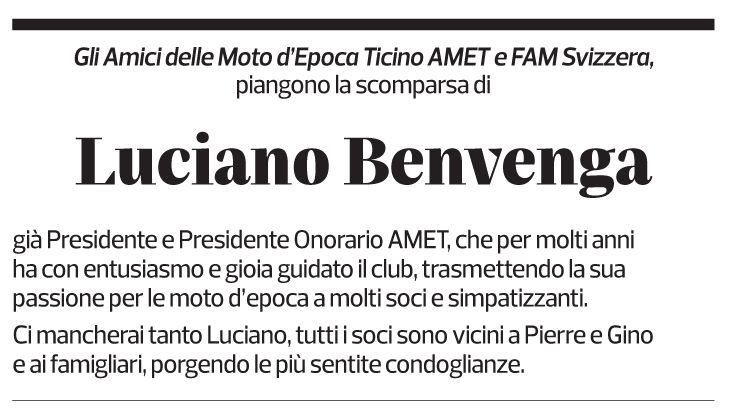 Annuncio funebre Luciano Benvenga