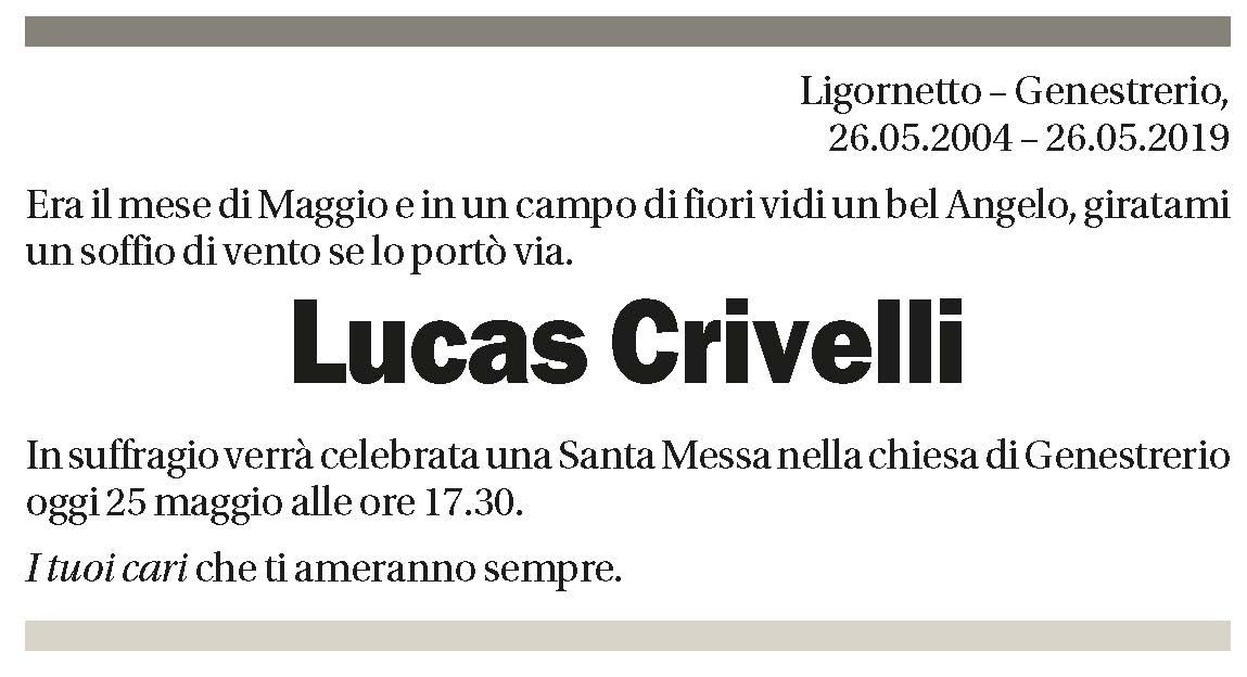 Annuncio funebre Lucas Crivelli