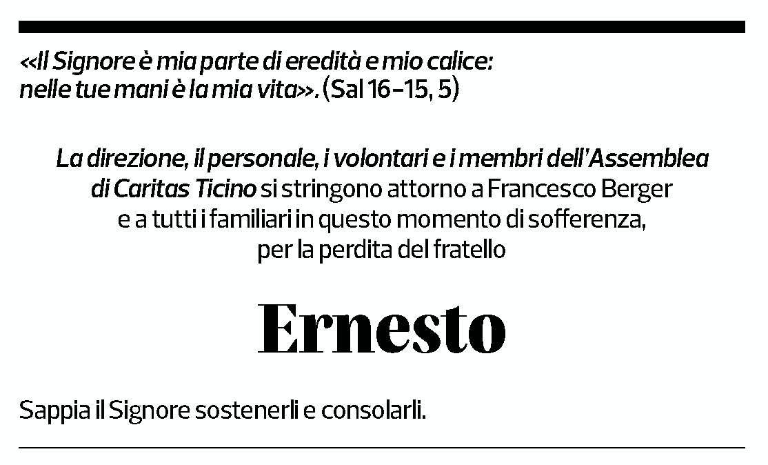 Annuncio funebre Ernesto Berger