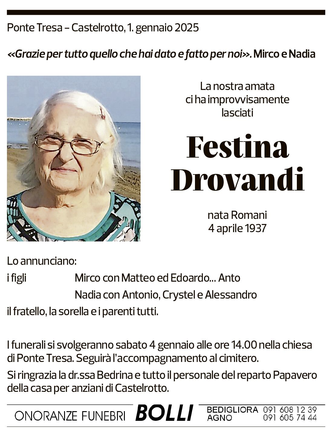 Annuncio funebre Festina Drovandi