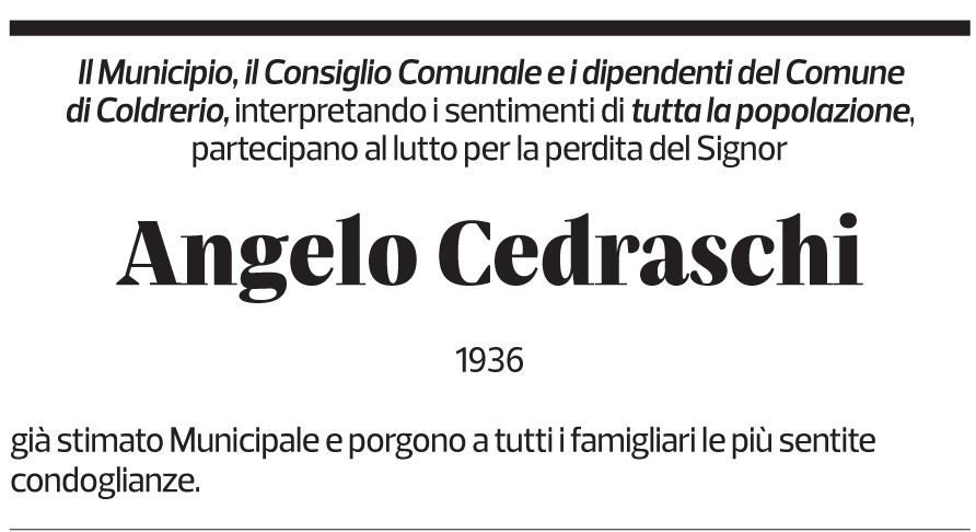 Annuncio funebre Angelo Cedraschi