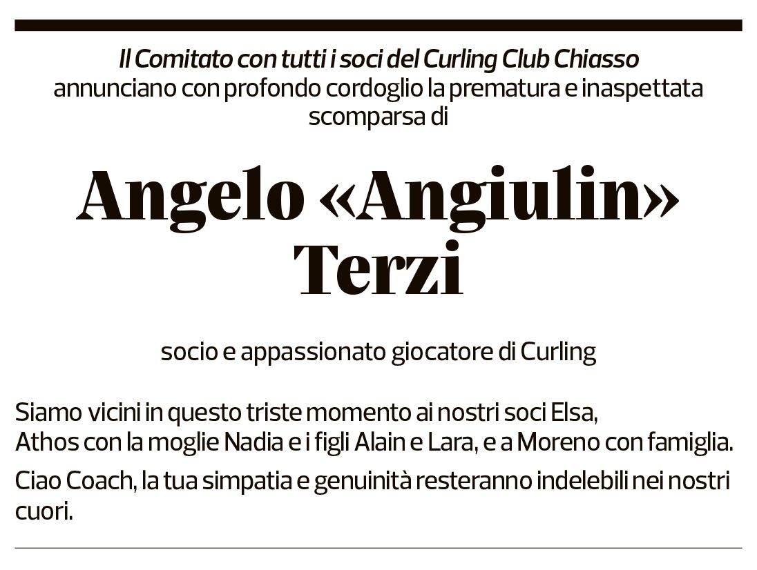 Annuncio funebre Angelo Terzi