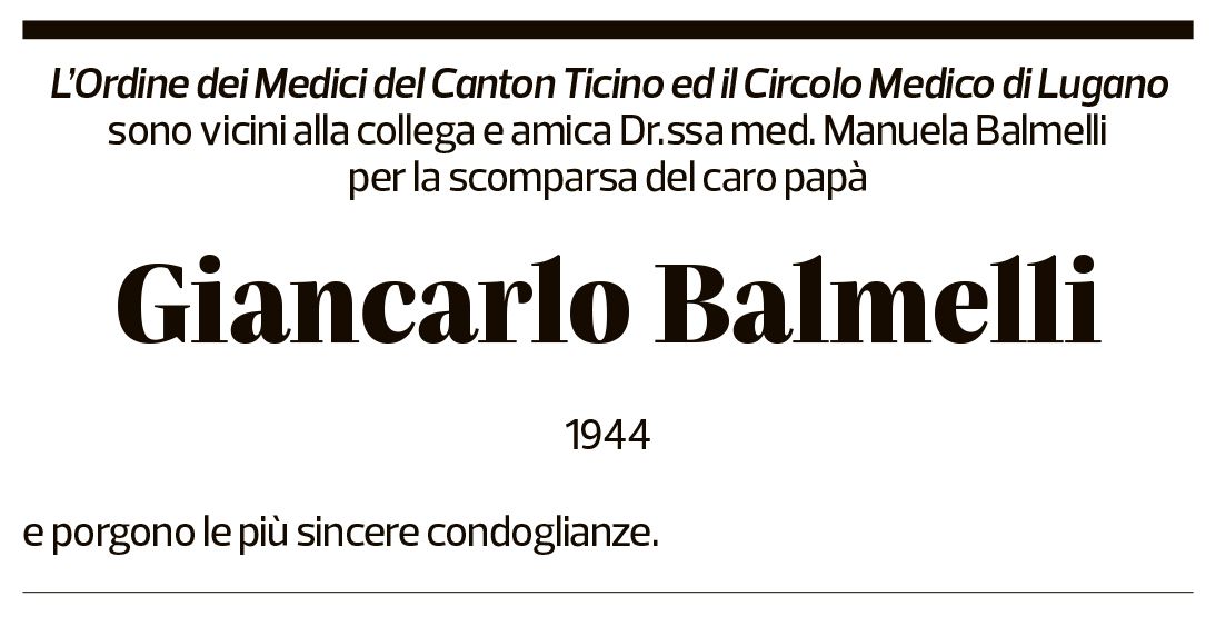 Annuncio funebre Giancarlo Balmelli