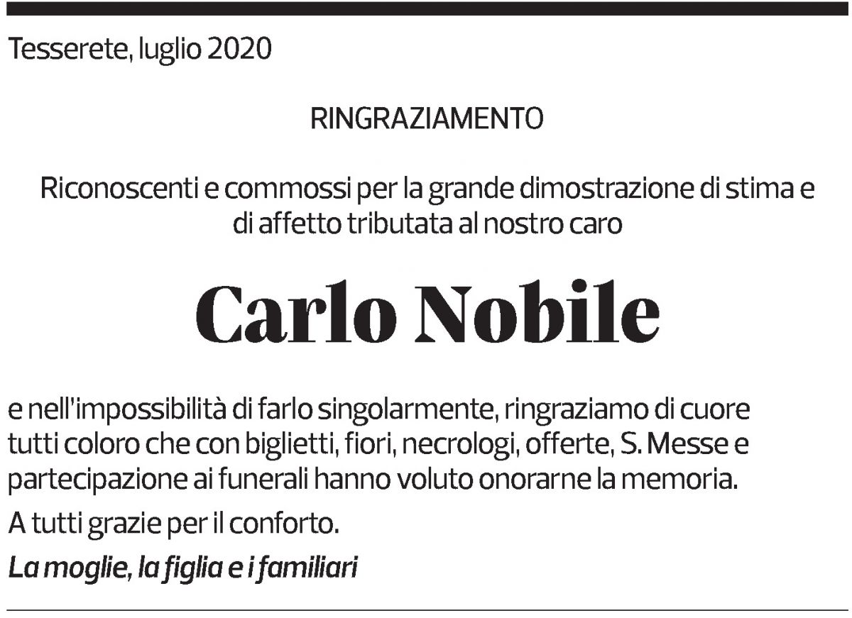 Annuncio funebre Carlo Nobile