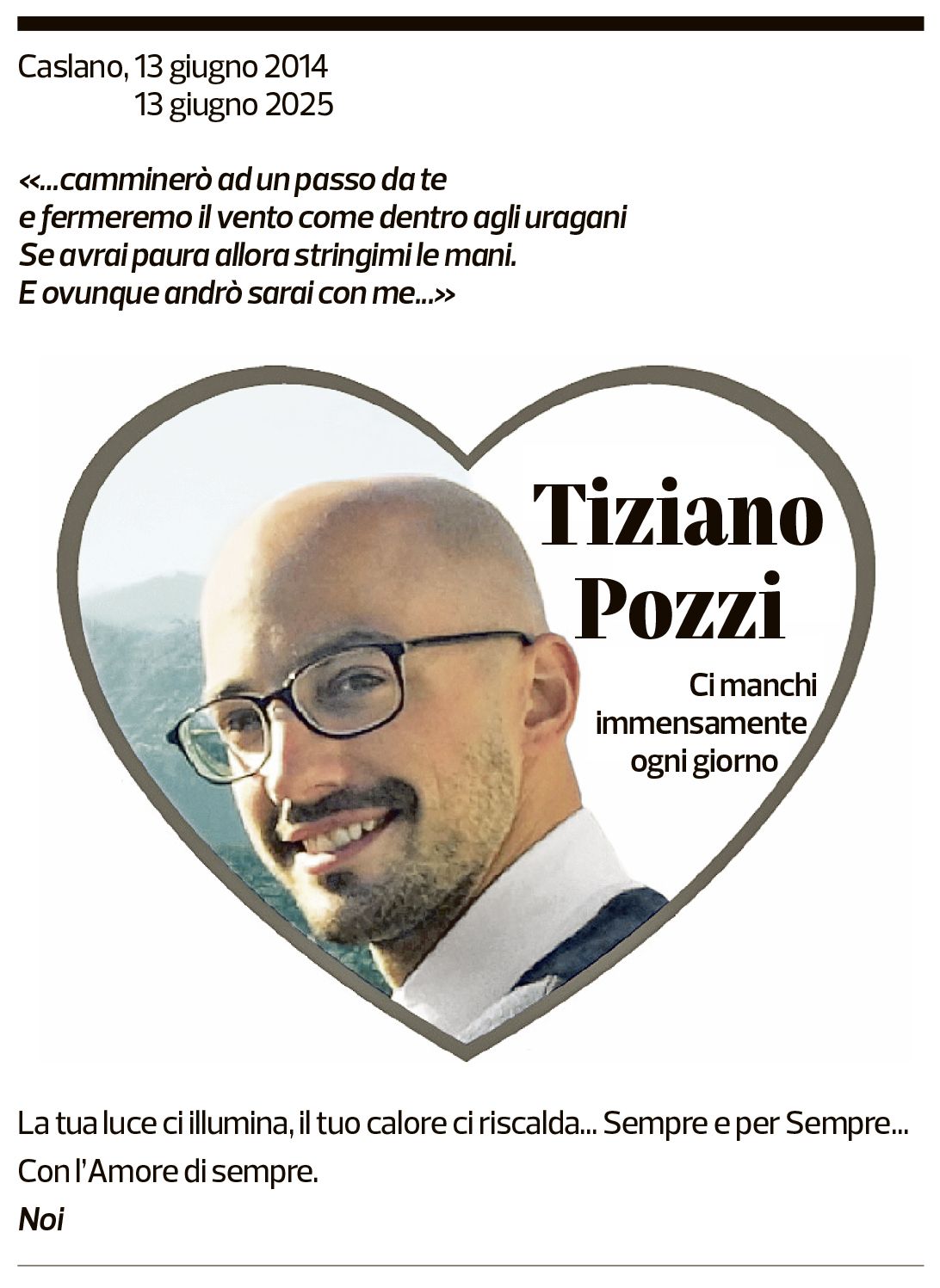 Annuncio funebre Tiziano Pozzi
