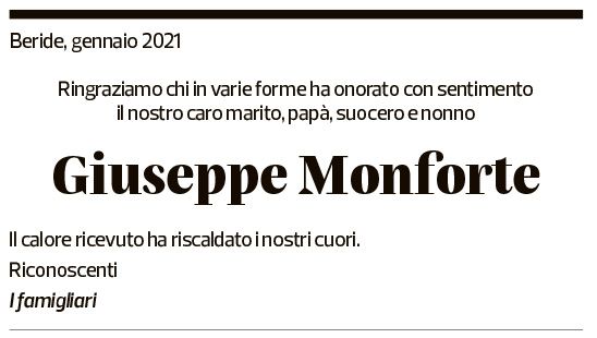 Annuncio funebre Giuseppe Monforte