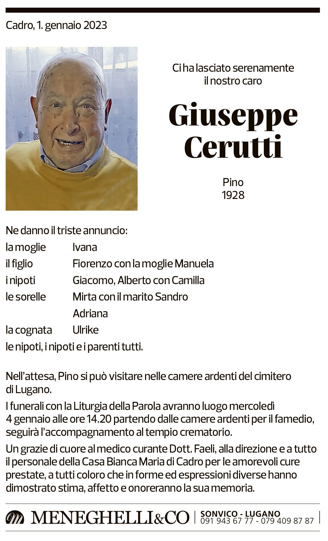 Annuncio funebre Giuseppe Cerutti