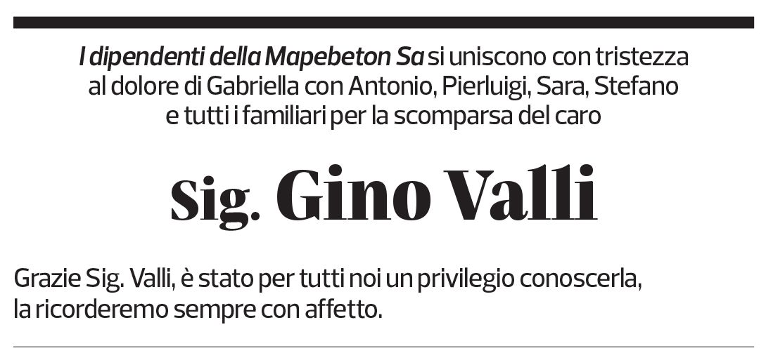 Annuncio funebre Gino Valli