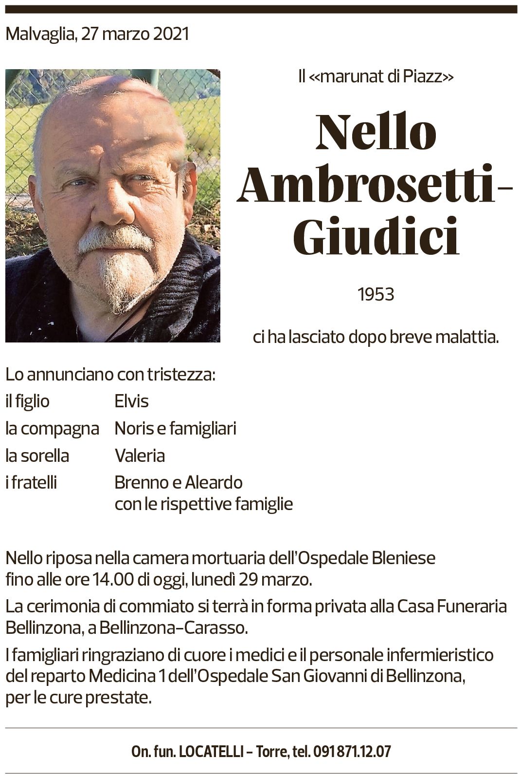 Annuncio funebre Nello Ambrosetti-giudici