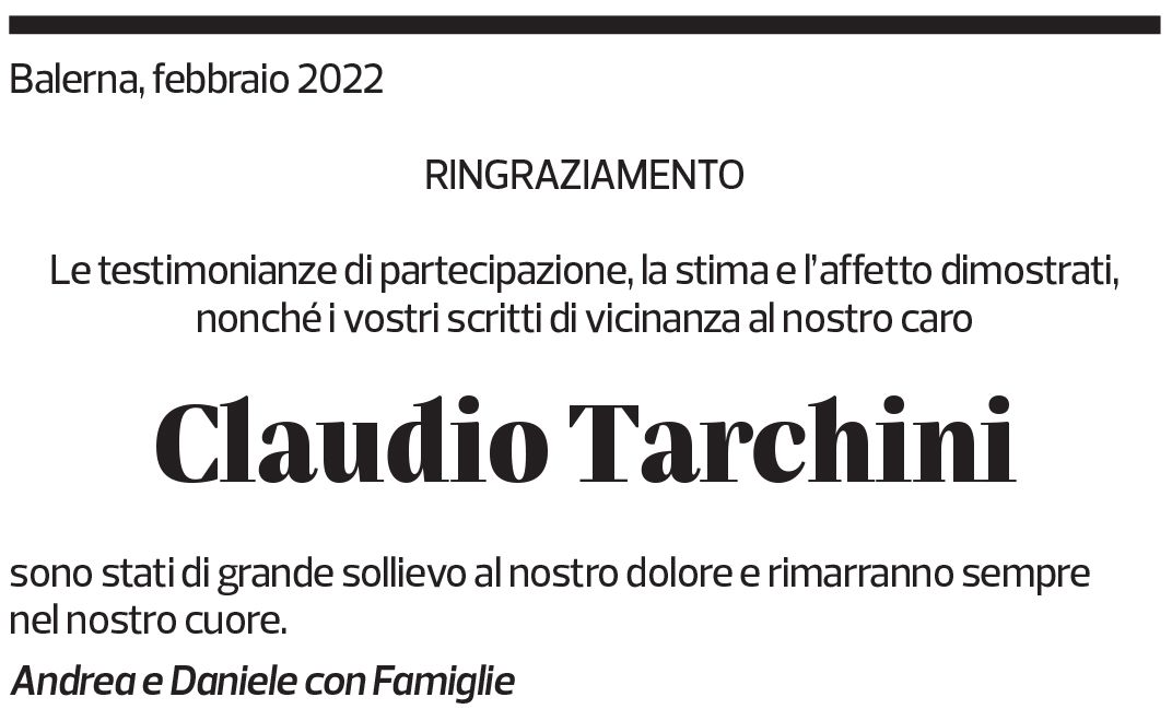 Annuncio funebre Claudio Tarchini