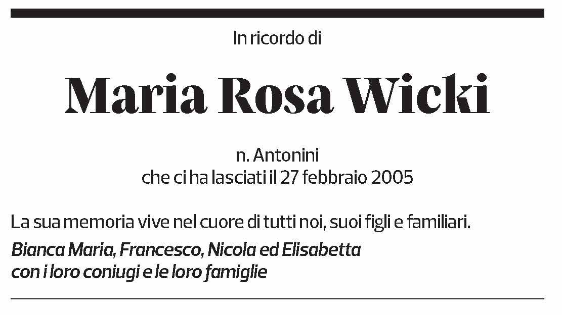 Annuncio funebre Maria Rosa Wicki