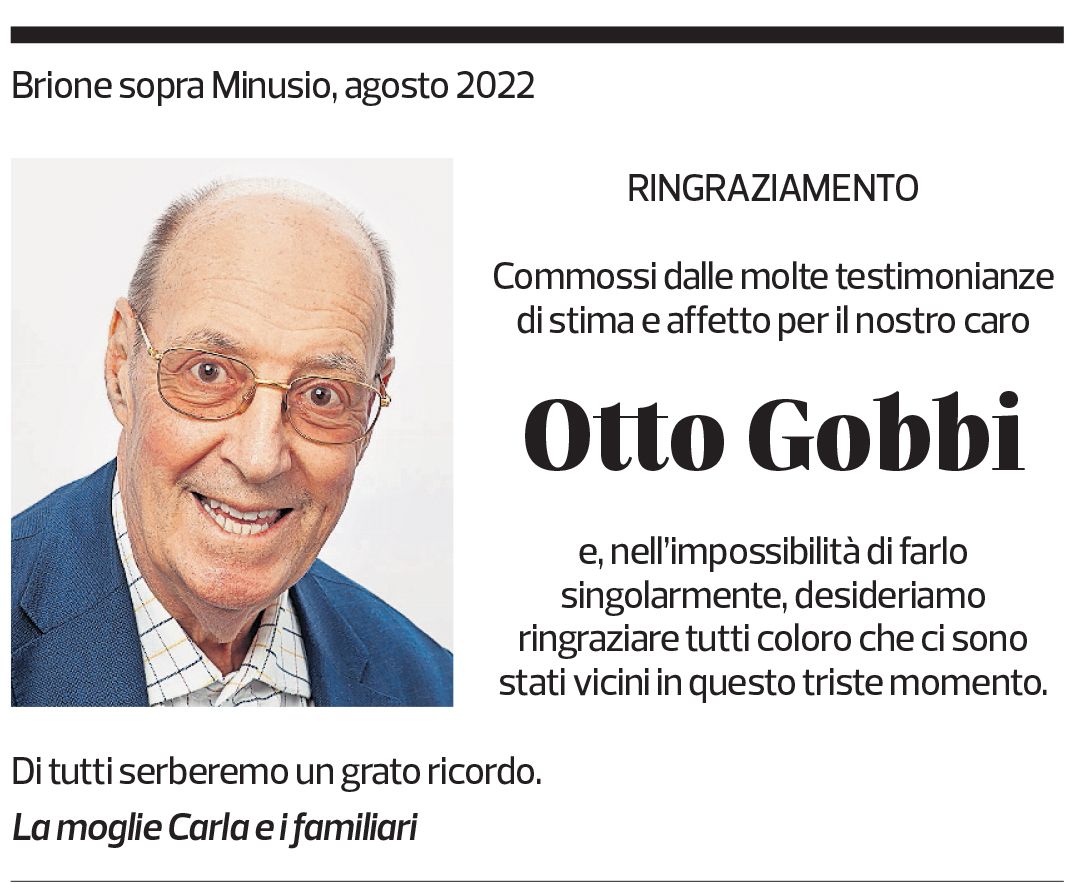 Annuncio funebre Otto Gobbi