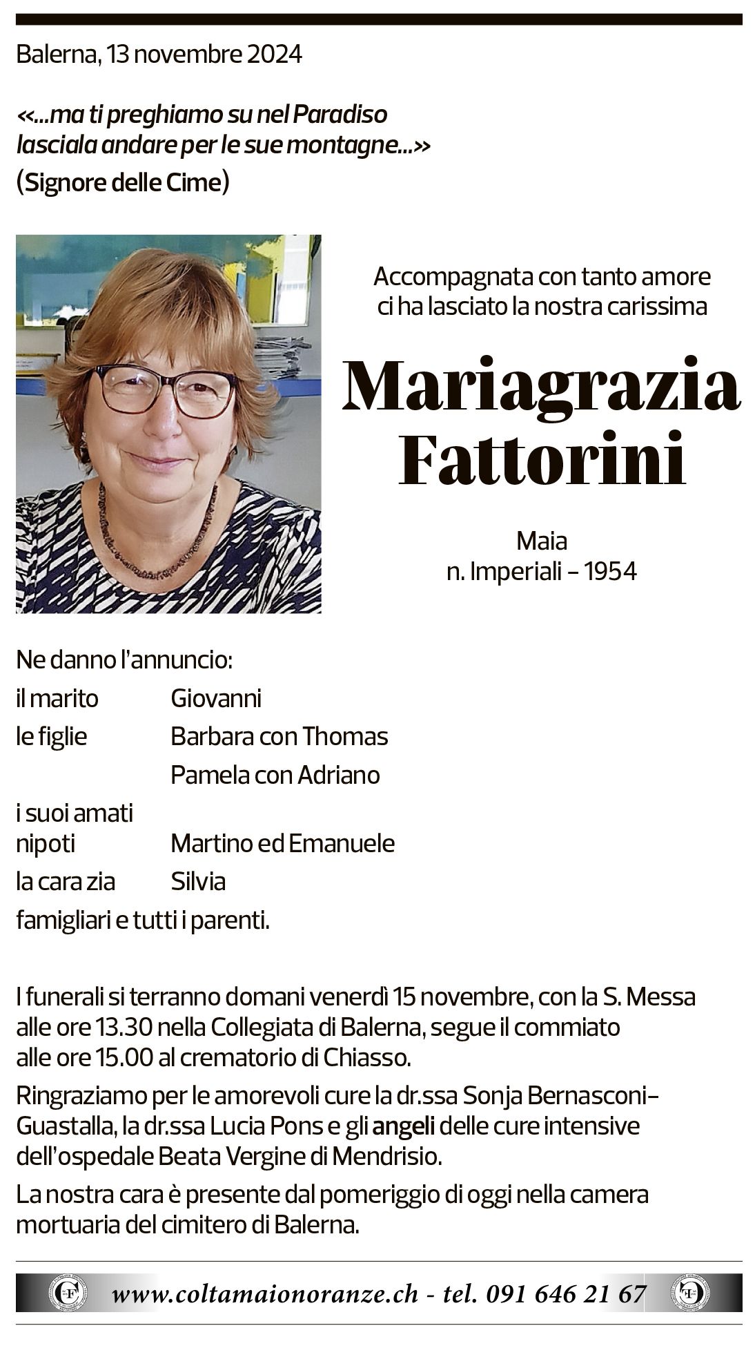 Annuncio funebre Mariagrazia Fattorini