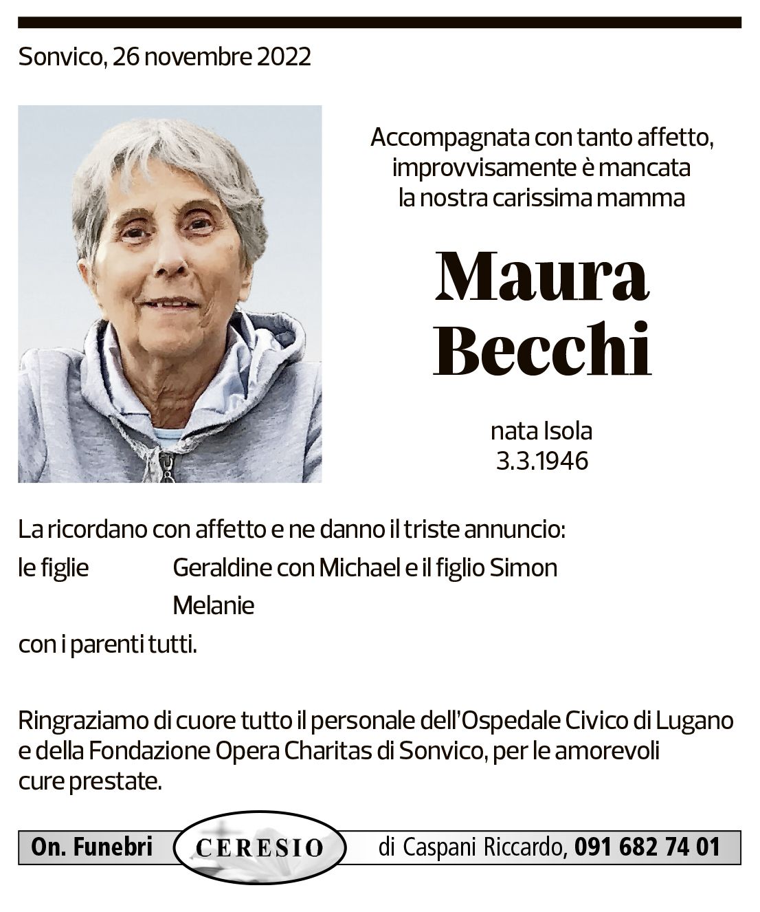 Annuncio funebre Maura Becchi