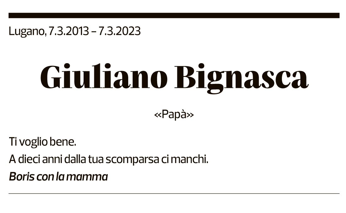 Annuncio funebre Giuliano Bignasca