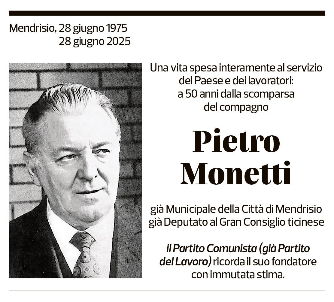 Annuncio funebre Pietro Monetti