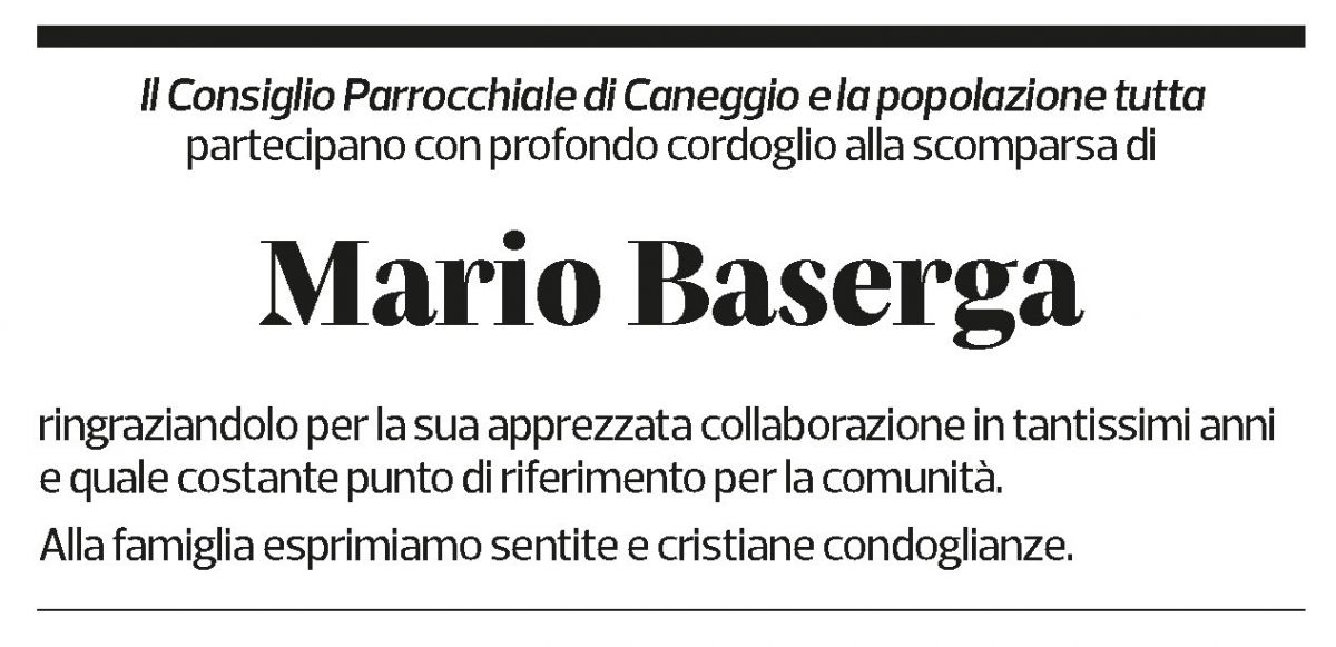 Annuncio funebre Mario Baserga