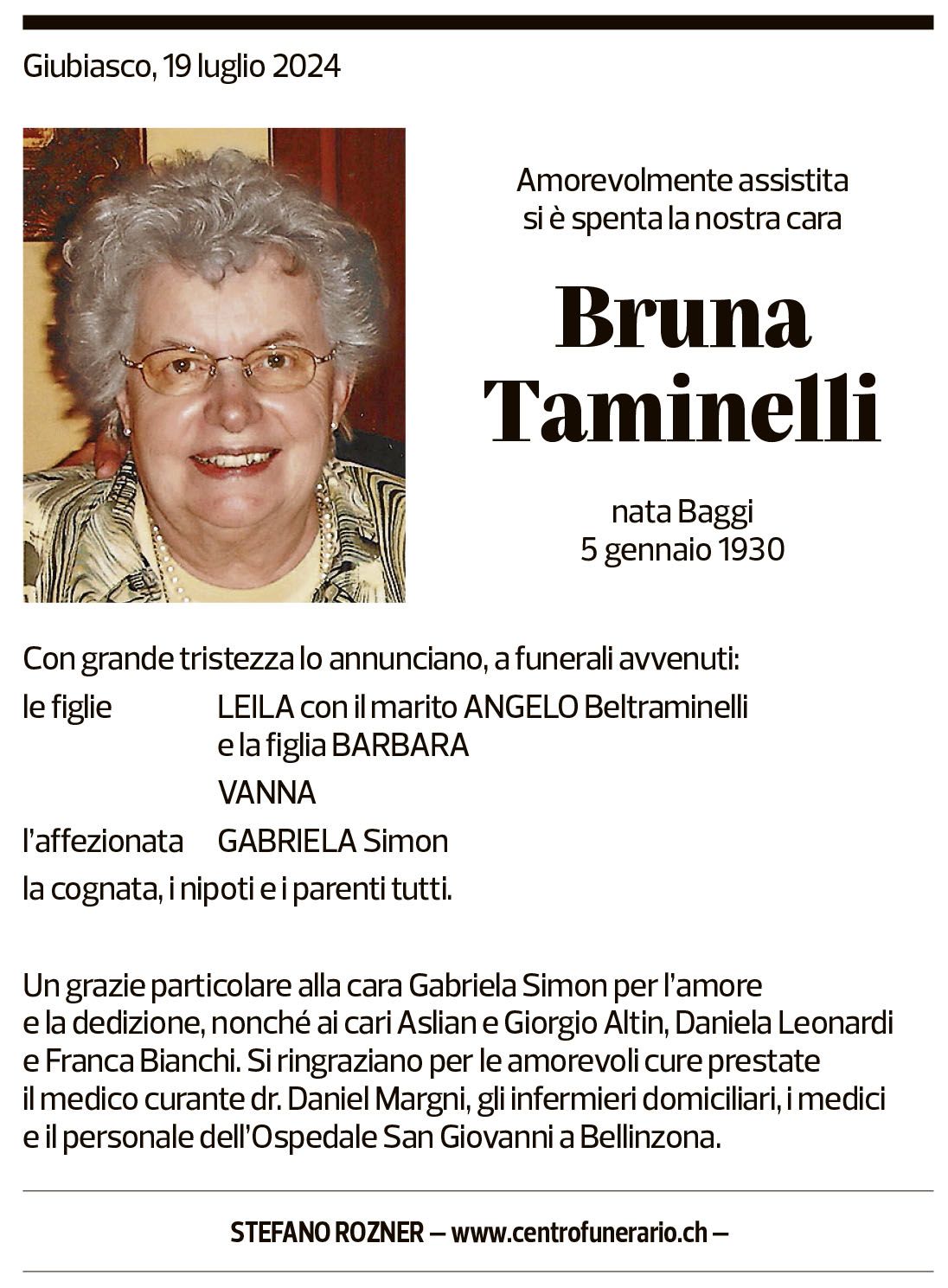 Annuncio funebre Bruna Taminelli