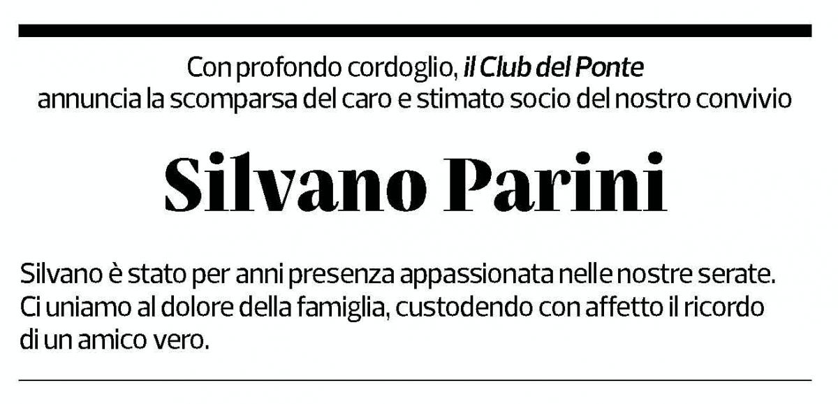 Annuncio funebre Silvano Parini