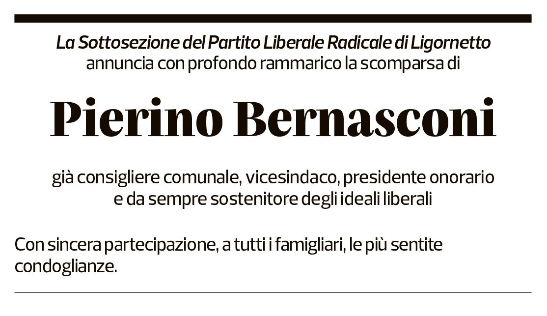 Annuncio funebre Pierino Bernasconi