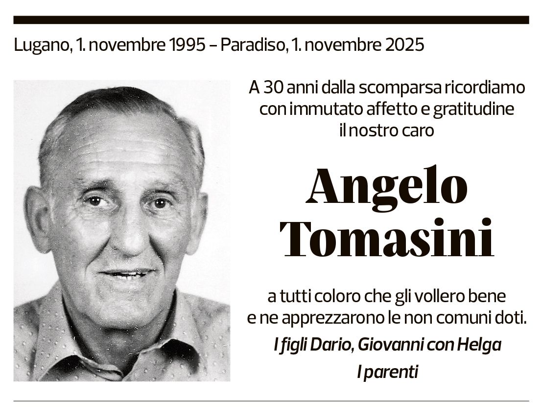 Annuncio funebre Angelo Tomasini