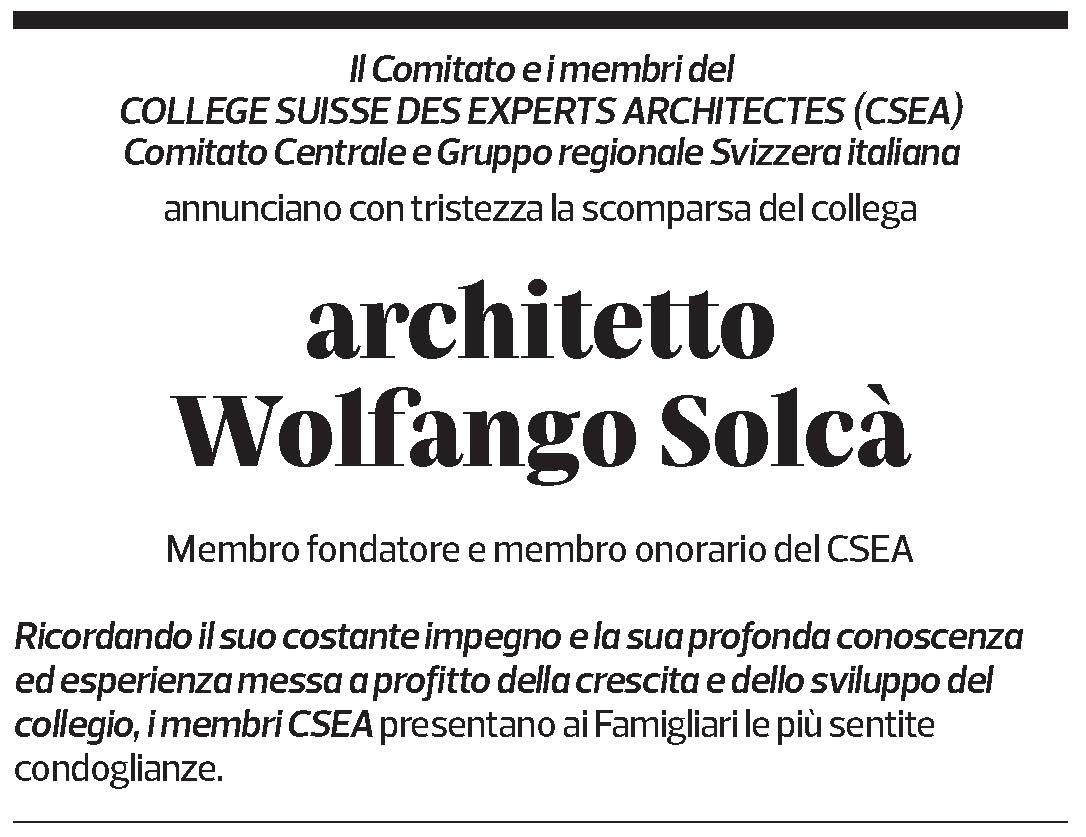 Annuncio funebre Wolfango Solcà